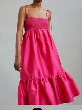 Hot Pink Midi Tie-Shoulder Sundress